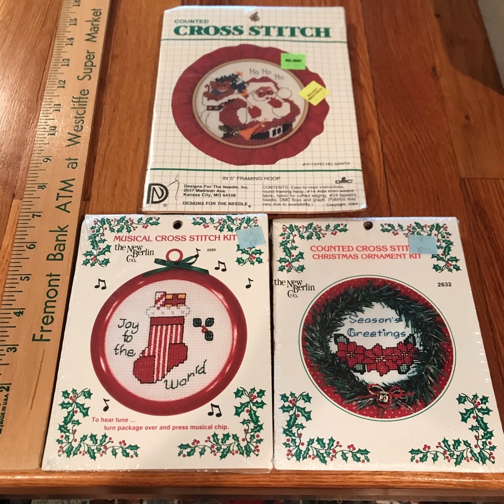 Lot of 3 Vintage Holiday Cross Stitch Kits**FLAWS
